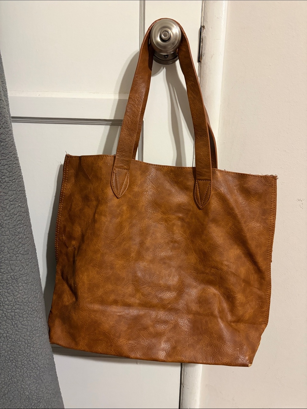 Steve Madden Cognac Leather Tote with Interior Zip Pocket